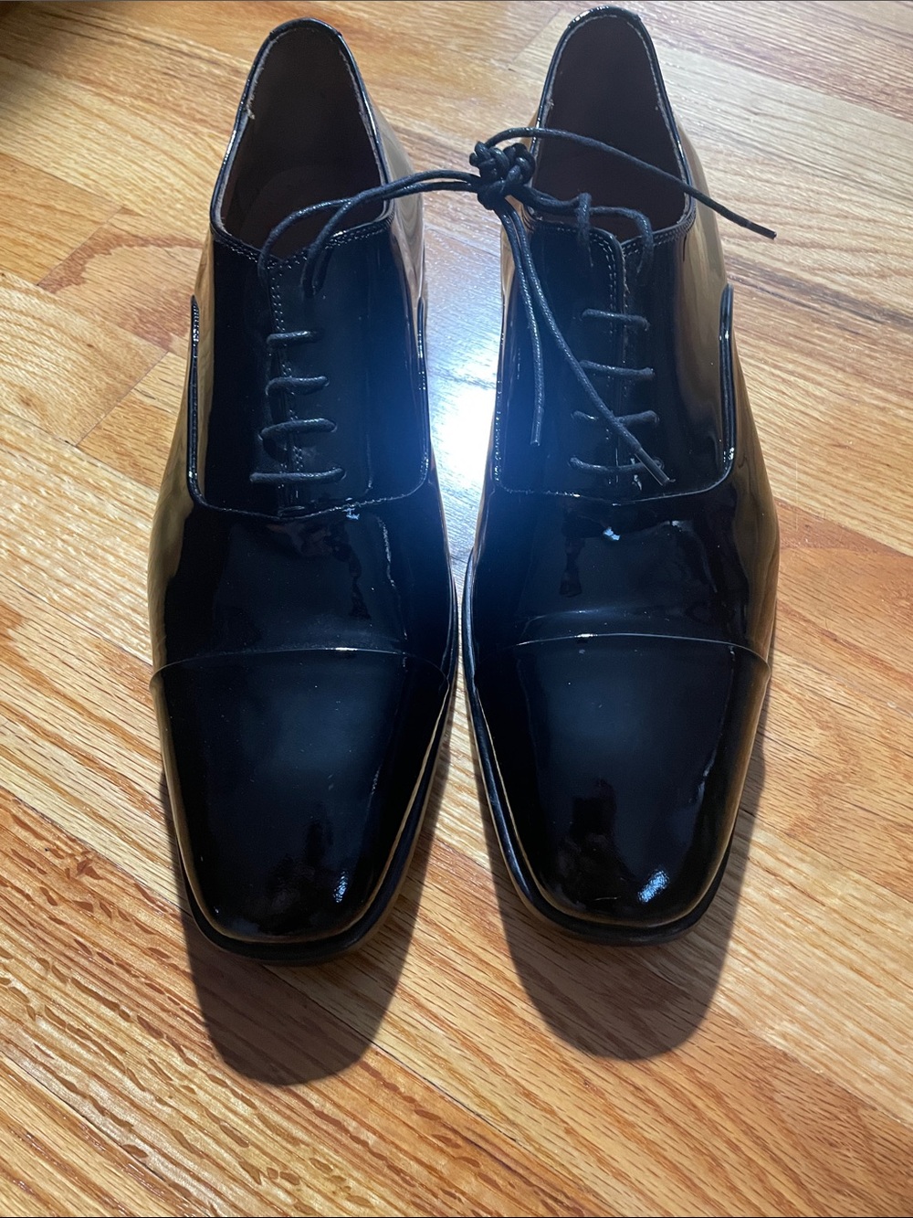 Massimo Matteo Firenze Cuoio Black Paten Leather Men's 11 Captoe. Tuxedo shoes.